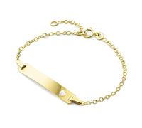 MIORE Bijoux pour Enfants Gourmette Identité avec Plaque à Graver et Cœur decoupé Bracelet avec Chaîne en Or Jaune 9 carats / 375 Or, longueur réglable de 12 à 14 cm
