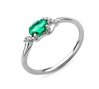 Miore Bijoux pour Femmes Bague de Fiançailles avec 8 Diamants Brillants naturels 0.03 Ct et Pierre Précieuse Pierre de Naissance ovale Émeraude verte 0.40 Ct Bague en Or Blanc 9 carats (375) Or