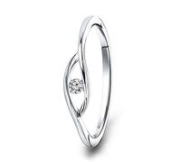 MIORE Bijoux pour Femmes Bague de Fiançailles avec Diamant Solitaire 0.05 Ct Bague en Or Blanc 9 Carats / 375 Or