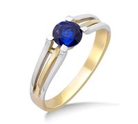 MIORE Bijoux pour Femmes Bague de Fiançailles avec Pierre Précieuse/Pierre de Naissance du mois de Septembre Saphir bleu 0.65 Ct Bague en Or bicolor Or Jaune et Or Blanc 9 Carats / 375 Or