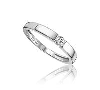 Miore Bijoux pour Femmes Bague de Fiançailles Solitaire avec Diamant 0,10 Ct Bague Tension Classique en Or Blanc 9 kt (375) Or