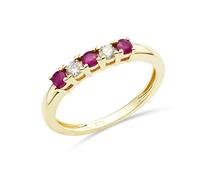 MIORE Bijoux pour Femmes Bague d'Éternité avec 2 Diamants Brillants 0,13 Ct et 3 Pierres Précieuses Pierres de naissance Rubis rouges naturels Bague en Or Jaune 9 carats (375) Or