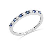 Miore Bijoux pour Femmes Bague d'Éternité avec 5 Diamants Brillants 0.12 Ct Ct et 6 Pierres Précieuses Pierres de naissance rondes Saphirs bleus naturels Bague en Or Blanc 9 carats (375) Or