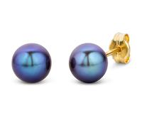 Miore Bijoux pour Femmes Boucles d'Oreilles avec Perles d'eau douce noires 6 mm Clous d'Oreilles en Or Jaune 14 Carats / 585 Or