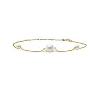 MIORE Bijoux pour Femmes Bracelet avec 3 Perles d'eau douce blanches 7 mm Chaîne Longueur réglable 17.5-21.5 cm en Or Jaune 14 Carats / 585 Or