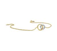 Miore Bijoux pour Femmes Bracelet Diamant classique Pendentif 2 Cercles bicolor en Or Jaune et Or Blanc avec 13 Brillants 0,07 ct Chaîne d'Ancre en Or Jaune 9 Carats 375 Or, Longueur réglable 16-18 cm