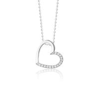 MIORE Bijoux pour Femmes Chaîne avec Pendentif Cœur et 15 Diamants Brillants 0.10 Ct Collier en Or Blanc 9 Carats / 375 Or