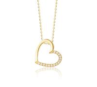 MIORE Bijoux pour Femmes Chaîne avec Pendentif Cœur et 15 Diamants Brillants 0.10 Ct Collier en Or Jaune 9 Carats / 375 Or