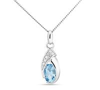 Miore Bijoux pour Femmes Collier avec Pendentif Pierre Précieuse Pierre de Naissance ovale Topaze bleue ciel naturelle entourée de 6 Diamants Brillants 0.03 Ct en Or Blanc 9 carats (375) Chaîne 45 cm