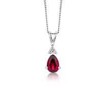 Miore Bijoux pour Femmes Collier avec Pendentif Pierre Précieuse/Pierre de Naissance Rubis rouge Coupe Poire et Diamants 0.02 Ct Chaîne élégante en Or Blanc 9 Carats / 375 Or