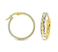 MIORE Boucles d’Oreilles Femme, Or Jaune et Or Blanc 9 Carats (375), Créoles bicolor, Créole Or 25MM, Bijoux Pour Femmes Fabriqué en Italie, Bijoux Femme Hypoallergéniques, Boite a Bijoux Incluse