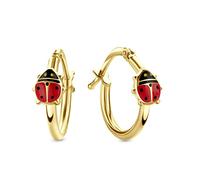 Miore Boucles d'oreilles créoles coccinelle pour enfants en or jaune 9 carats 375 de 14 mm, Doré, Émail., Doré, Émail.