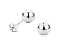Miore Boucles d'Oreilles Femme, Clou d'Oreille en Or Blanc 750 18K, Boucle d'Oreille Boule, Piercing Oreille doré 7x7 mm, Boule en Or, Bijoux Femme hypoallergéniques