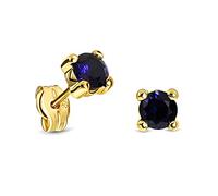 Miore Boucles d'Oreilles Femme, Clous d'oreilles, Or 9 ct 375, Saphir bleu rond 0,48 ct, Sertissage à 4 griffes, Fermoir poussette papillon, Bijoux Femme avec Boîte à Bijoux