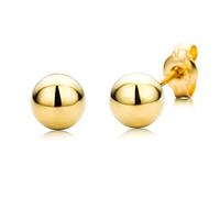 Miore Boucles d'Oreilles Femme, Clous d'oreilles puces femme, Or 18 ct 750, Design boule classique 5mm, Finition polie miroir, Fermoir poussette papillon, Bijoux Femme avec Boîte à Bijoux