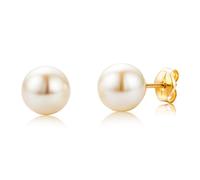 Miore Boucles d'Oreilles Femme, Clous, Or 18 ct 750, Perles d'eau douce blanches 7mm, Design rond, Fermoir papillon, Fabriqué en Italie, Bijoux Femme avec Boîte à Bijoux