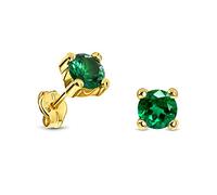 Miore Boucles d'Oreilles Femme Or - Clou d'Oreille en Or Jaune Massif 9KT 375 avec émeraude - Gemme Verte - Hypoallergénique - Piercing Pierre Précieuse Vert 5.5x5.5 mm - Livré avec Boîte à Bijoux