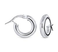 Miore Boucles d'Oreilles Femme Or - Creoles Or Blanc Massif 9KT 375 - Créole Ronde Épaisse - Boucle d'Oreille Or Hypoallergénique 3x14x14mm - Livré avec Boîte à Bijoux