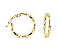 Miore Boucles d'Oreilles Femme Or - Creoles Or Jaune Massif 14KT 585 - Créole Ronde Fine - Boucle d'Oreille Or Hypoallergénique 2x18 mm - Livré avec Boîte à Bijoux