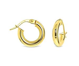 Miore Boucles d'Oreilles Femme Or - Creoles Or Jaune Massif 9KT 375 - Créole Ronde Épaisse - Boucle d'Oreille Or Hypoallergénique 3x14x14 mm - Livré avec Boîte à Bijoux