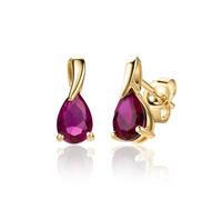 MIORE Boucles d'Oreilles Femme, Or Jaune 9 Ct, Boucle d'Oreille Pierre Precieuse, Piercing Oreille avec Rubis Serti Griffes, Boucles d'Oreilles Or, Bijoux Femme Hypoallergéniques, avec Boite a Bijoux