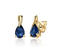 MIORE Boucles d'Oreilles Femme, Or Jaune 9 Ct, Boucle d'Oreille Pierre Precieuse, Piercing Oreille avec Saphir Serti Griffes, Boucles d'Oreilles Or, Bijoux Femme Hypoallergéniques, avec Boite a Bijoux