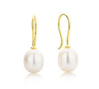 Miore Boucles d'Oreilles Femme, pendantes, Or 18 ct 750, perle de culture blanche, design ovale 8mm, fermoir crochet, Fabriqué en Italie, hauteur 23mm, Bijoux Femme avec Boîte à Bijoux