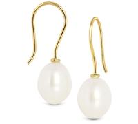 Miore Boucles d'Oreilles Femme, Pendantes, Or Jaune 9 ct 375, Perles d'Eau Douce Blanches Ovales 8-8,5 mm, Design Elégant 23 mm, Fermoirs Crochet, Fabriqué en Italie, Bijoux Femme avec Boîte à Bijoux