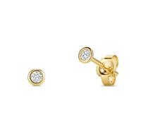 Miore Boucles d'Oreilles Femme, Puces d'oreilles, Or 9 ct 375, Diamant 0.10 ct, Design serti clos rond, Fermoir poussette papillon, Bijoux Femme avec Boîte à Bijoux