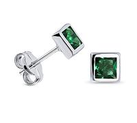 Miore Boucles d'Oreilles Femmes Clous d'Oreilles carrés en Or Blanc 9 Carat / 375 Or avec Pierre Précieuse émeraude vert, Bijoux
