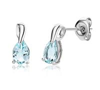 Miore Boucles d'Oreilles pour Femmes boucles d'oreilles pendantes en Or Blanc 9 Carat /375 Or avec Pierre Précieuse forme poire Aigue-marine bleu, Bijoux