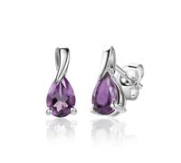 Miore Boucles d'Oreilles pour Femmes boucles d'oreilles pendantes en Or Blanc 9 Carat /375 Or avec Pierre Précieuse forme poire Améthyste violette, Bijoux