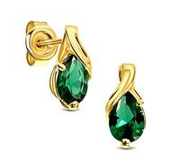 Miore Boucles d'Oreilles pour Femmes boucles d'oreilles pendantes en Or Jaune 9 Carat /375 Or avec Pierre Précieuse forme poire Émeraude vert, Bijoux