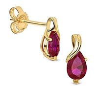 Miore Boucles d'Oreilles pour Femmes boucles d'oreilles pendantes en Or Jaune 9 Carat /375 Or avec Pierre Précieuse forme poire Rubis rouge, Bijoux