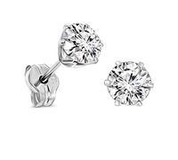 Miore Boucles d'Oreilles pour Femmes Clous d'Oreilles en Or Blanc 9 Carat /375 Or avec Pierre Précieuse ronde Rubis rouge/Saphir bleu/Émeraude vert/Zircone, Bijoux (transparent)