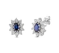Miore Boucles d'OreillesFemme-Argent Sterling 925- Boucles d'Oreilles Fleurs Saphir et Diamants naturels, Boucle d'Oreille Diamant, Piercing Oreille, Boucles d Oreilles Hypoallergéniques, Bijoux Femme