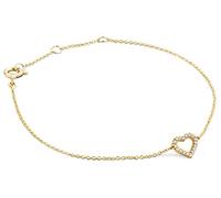 MIORE Bracelet Femme- Or Jaune 375 9 Carats - Bracelet Coeur avec Diamants Naturels, Chaine Or Maille Ancre 19 cm, Pendentif Coeur, Bijoux Femme hypoallergéniques