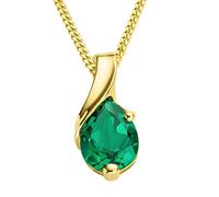 MIORE Collier Femme - Or 375 9 Carats - Chaine en Or avec Pendentif Pierre Precieuse Émeraude verte Taille Poire, Chaîne maille Gourmette, Bijoux Femme hypoallergéniques