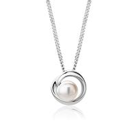 MIORE Collier Femme, Argent Sterling 925, Collier Perle, Chaine Argent avec Pendentif Perle Blanche, Chaine Gourmette 45 cm, Bijoux Femme Hypoallergéniques, Avec Boite a Bijoux
