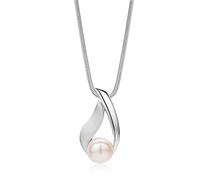 MIORE Collier Femme, Argent Sterling 925, Collier Perle, Chaine Argent avec Pendentif Perle Blanche, Chaine Gourmette 45 cm, Bijoux Femme Hypoallergéniques, Avec Boite a Bijoux