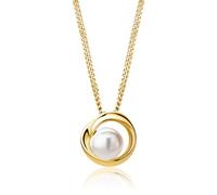 MIORE Collier Femme, Argent Sterling 925 Plaqué Or 18 Ct, Collier Perle, Chaine Argent avec Pendentif Perle Blanche, Chaine Gourmette 45 cm, Bijoux Femme Hypoallergéniques, Avec Boite a Bijoux