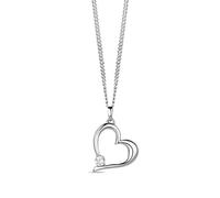 MIORE Collier Femme, Chaine Argent 925, Pendentif Or Blanc 9 Carats 375, Pendentif Coeur et Pierre Zirconium, Chaîne Argent Sterling, Bijoux Femme