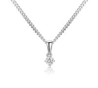 MIORE Collier Femme, Chaine Argent avec Pendentif en Or Blanc 9 Carats 375, Pendentif Diamant 0.10 Ct, Chaîne Gourmette Argent 925 Sterling, Pendentif Vrai Or Bijoux Femme Fabriqués à La Main