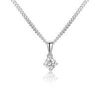MIORE Collier Femme, Chaine Argent avec Pendentif en Or Blanc 9 Carats 375, Pendentif Diamant 0.25 Ct, Chaîne Gourmette Argent 925 Sterling, Pendentif Vrai Or Bijoux Femme Fabriqués à La Main