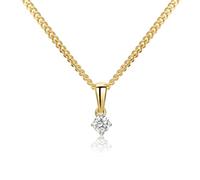 MIORE Collier Femme, Chaine Argent avec Pendentif en Or Jaune 9 Carats 375, Pendentif Diamant 0.10 Ct, Chaîne Gourmette Argent 925 Sterling, Pendentif Vrai Or Bijoux Femme Fabriqués à La Main