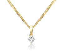 MIORE Collier Femme, Chaine Argent avec Pendentif en Or Jaune 9 Carats 375, Pendentif Diamant 0.15 Ct, Chaîne Gourmette Argent Plaqué Or 18 Carats, Pendentif Vrai Or Bijoux Femme Fabriqués à La Main