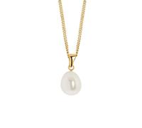 MIORE Collier Femme, Chaîne en Argent 925, Collier Perle avec Pendentif en or 14K 585 Perle d'eau douce blanche, Chaîne Gourmette, longueur 45 cm, Bijoux Femme