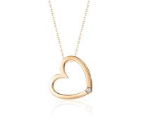 MIORE Collier Femme Or - Chaîne Femme Or Rose Massif 9KT 375 avec Pendentif Coeur et diamant naturel- Hypoallergénique - Chaîne : 45 cm - Livré avec Boîte à Bijoux