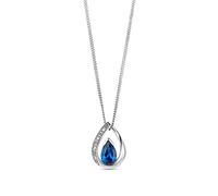 MIORE Collier Femme Or Jaune/Blanc 9 ct 375, Pendentif Diamants et Pierre Precieuse Goutte, Poire Saphir Blue/Rubis Rouge/Émeraude Verte/Topaze Bleue- Chaîne Gourmette 45 cm