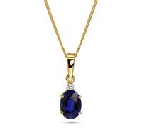 MIORE Collier Femme, Or Jaune/Or Blanc 9 Ct 375, Pendentif Pierre Precieuse Rubis/Saphir/Émeraude et Diamant naturel, Collier Or, Chaine Gourmette 45cm, Bijoux Femme Non Allergène, Avec Boite a Bijoux